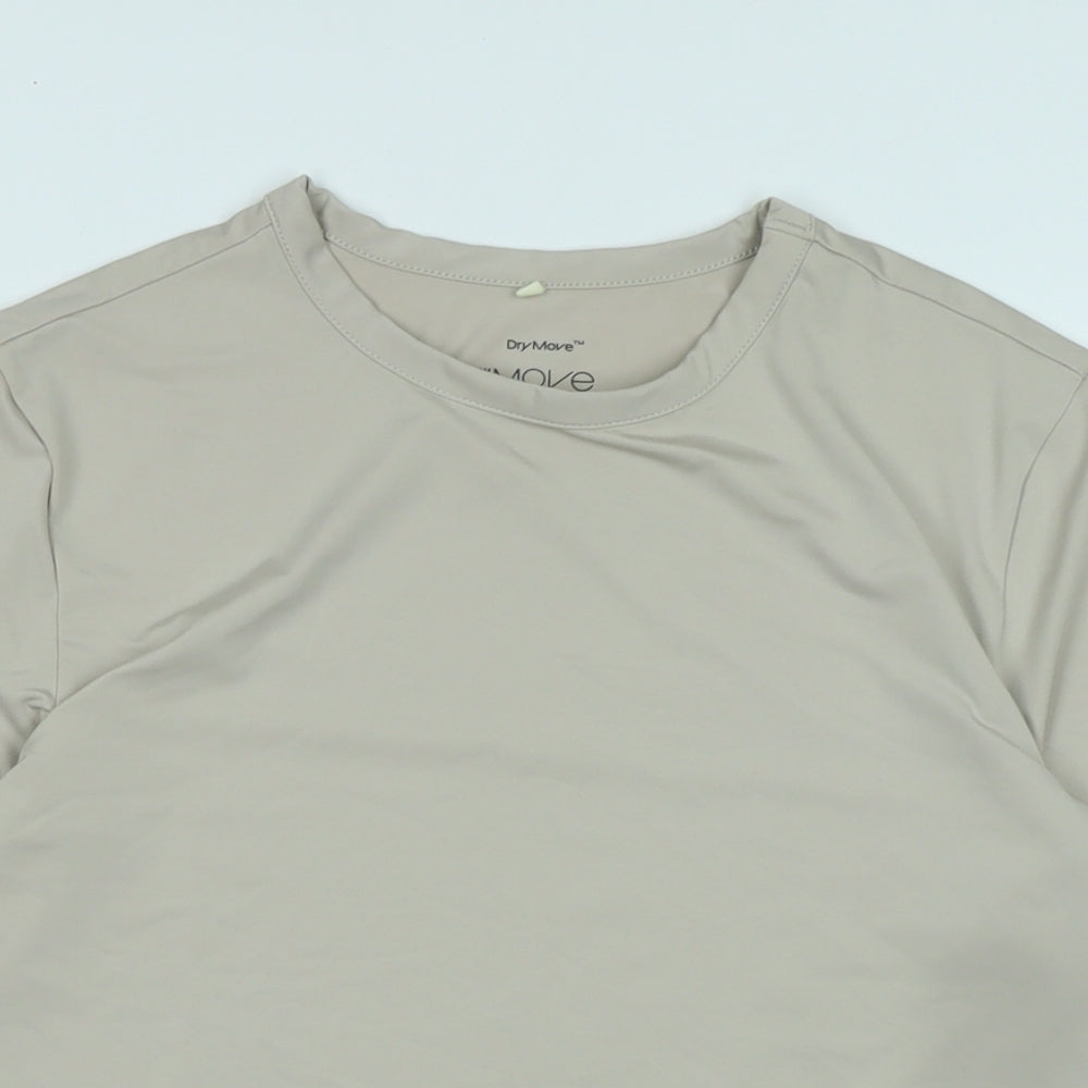 Dry Move Womens Beige Polyester Basic T-Shirt Size M Crew Neck - Logo