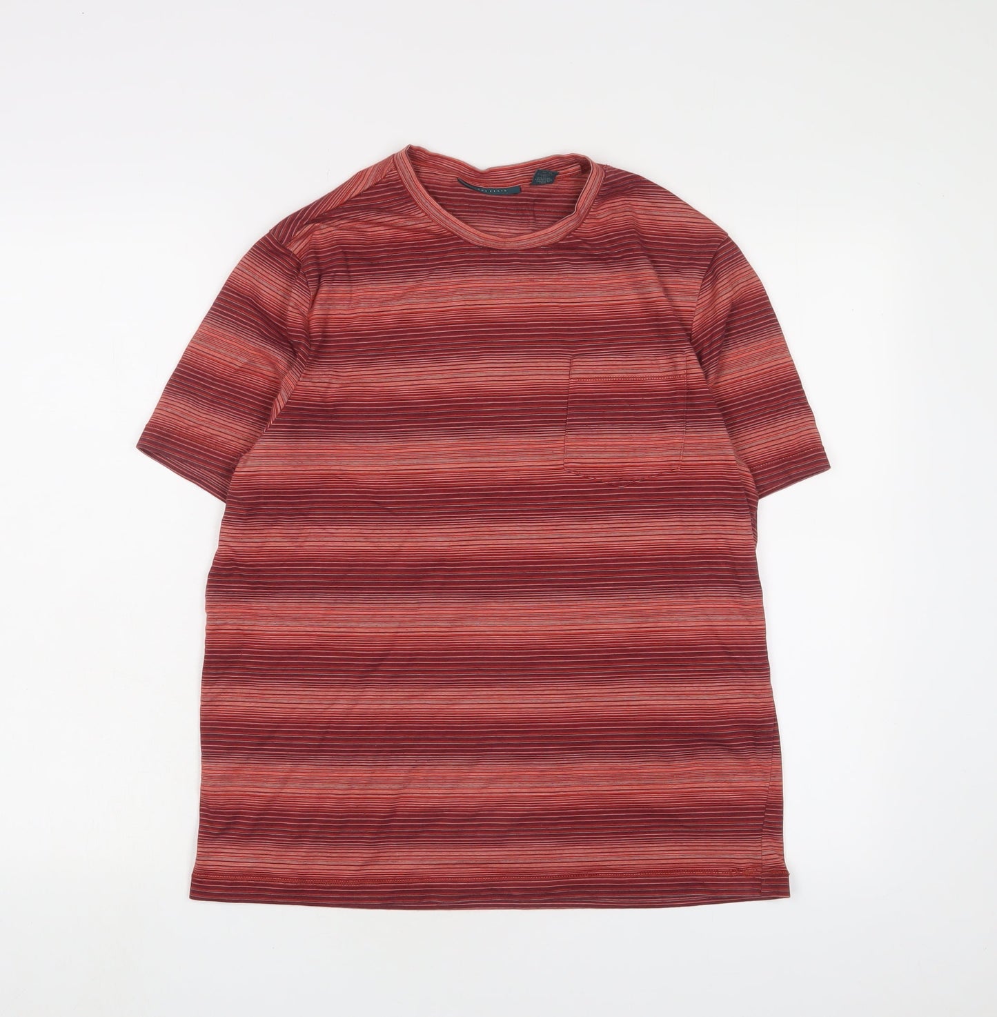 Perry Ellis Mens Multicoloured Striped Cotton T-Shirt Size M Crew Neck