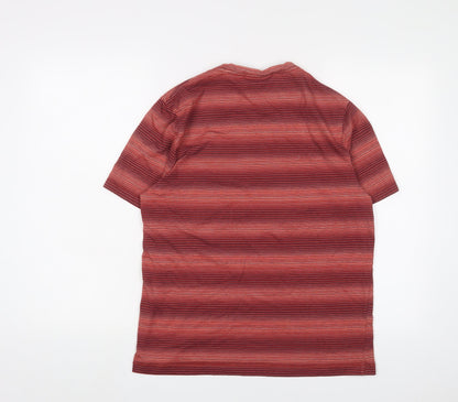 Perry Ellis Mens Multicoloured Striped Cotton T-Shirt Size M Crew Neck