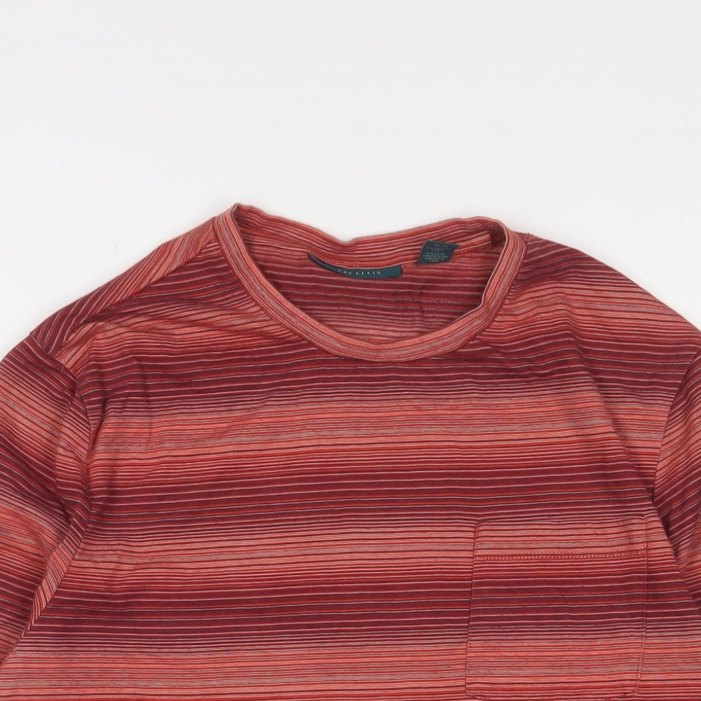 Perry Ellis Mens Multicoloured Striped Cotton T-Shirt Size M Crew Neck