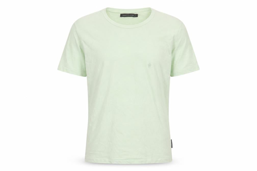 Front view of French Connection men’s green cotton t-shirt, size S, crew neck - logo, embroidered