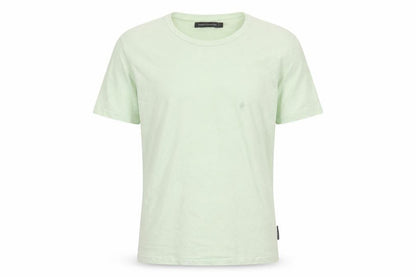 Front view of French Connection men’s green cotton t-shirt, size S, crew neck - logo, embroidered