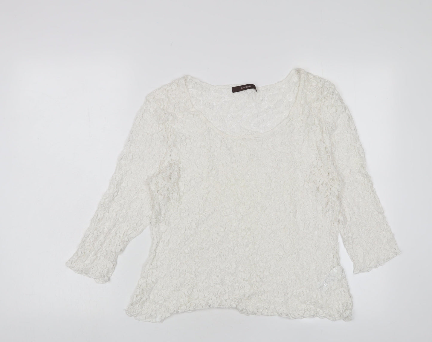 Savoir Womens White Polyamide Basic Blouse Size 16 Boat Neck