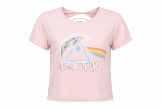 Pink Floyd Womens Pink Cotton Cropped T-Shirt Size 8 Crew Neck