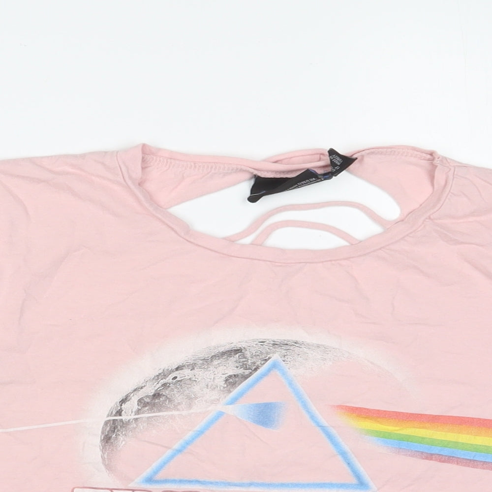 Pink Floyd Womens Pink Cotton Cropped T-Shirt Size 8 Crew Neck