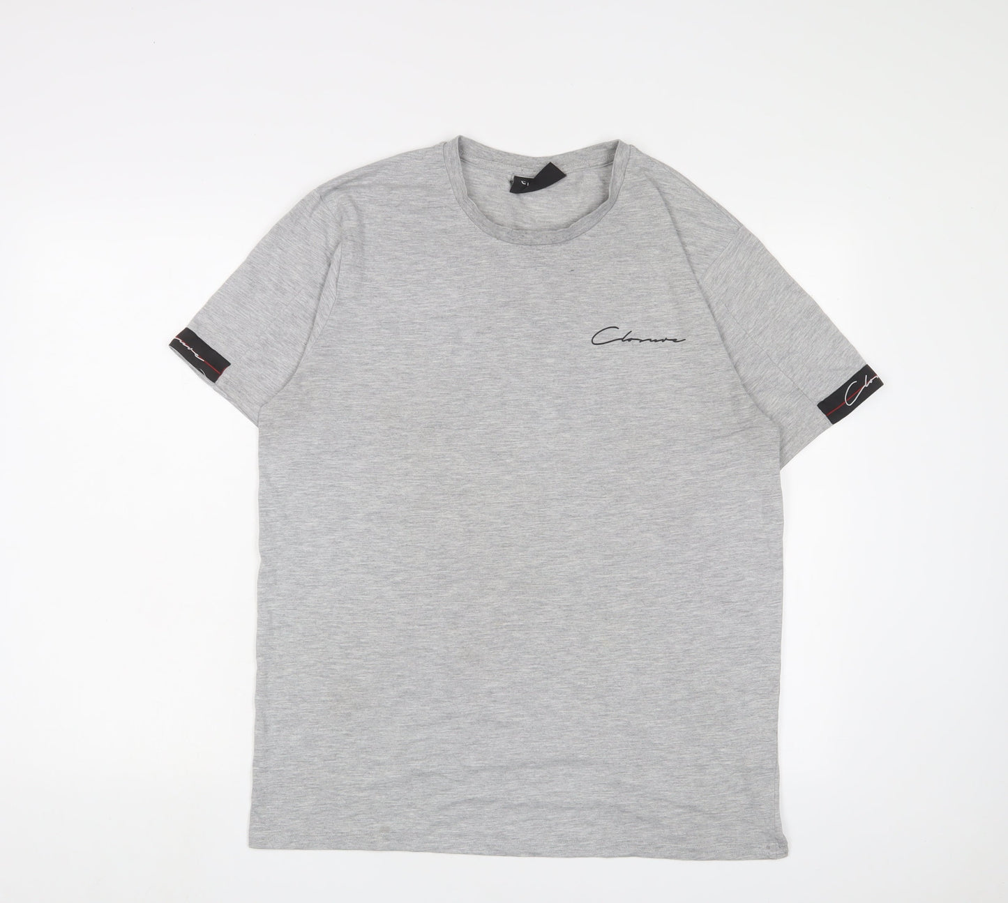 Closure Mens Grey Cotton T-Shirt Size L Crew Neck - Logo
