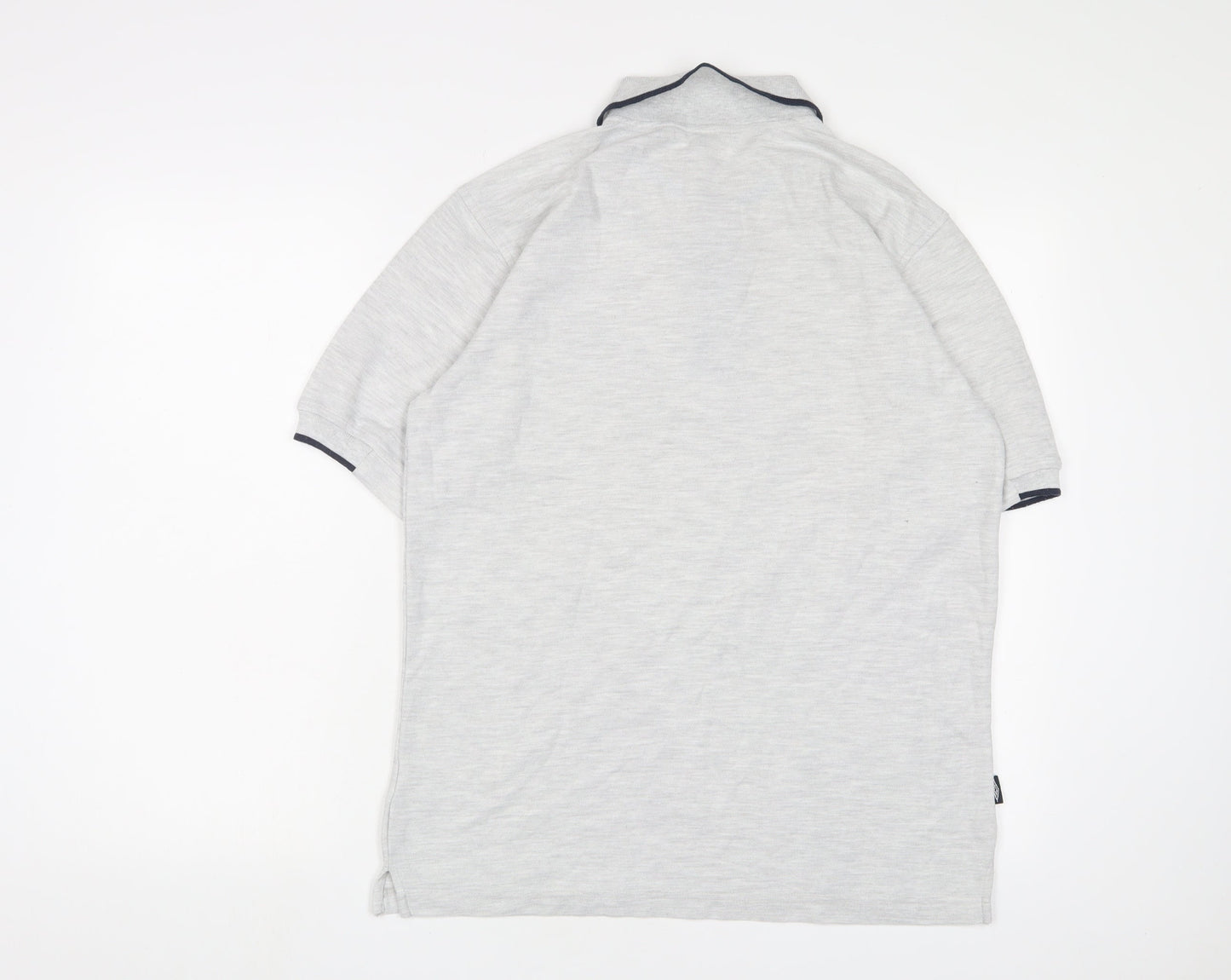 Umbro Mens Grey Polyester Polo Size M Collared Button - Logo, Embroidered