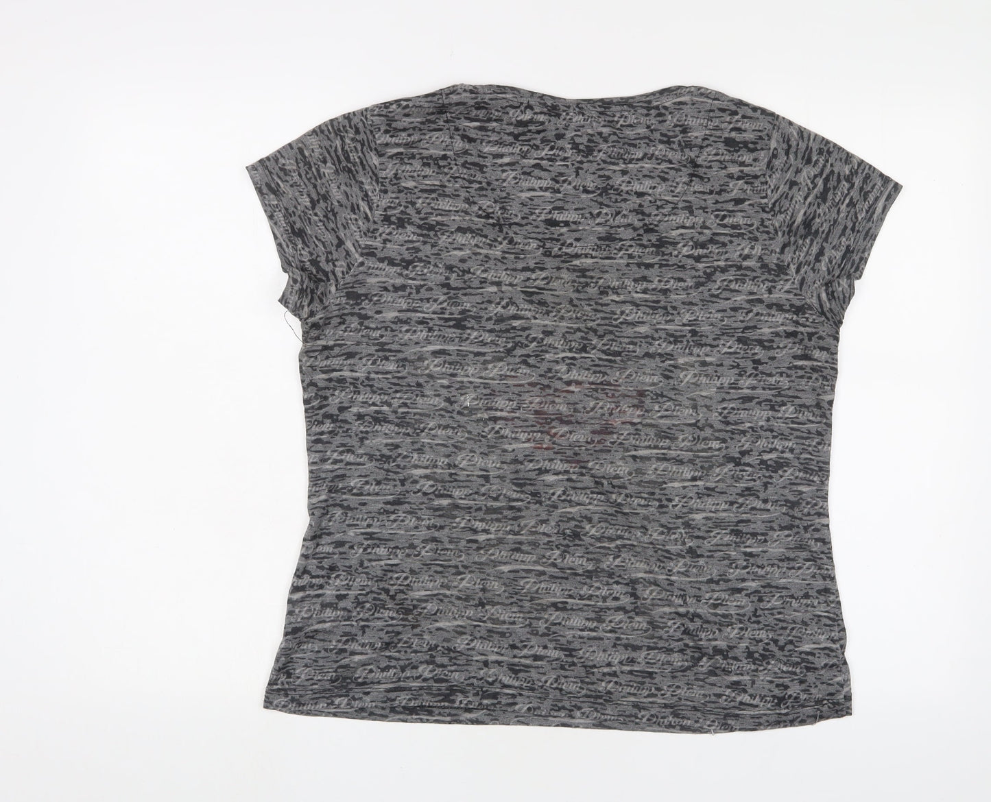 Phillip Plein Womens Grey Cotton Basic T-Shirt Size 2XL Crew Neck - Studded