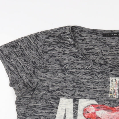 Phillip Plein Womens Grey Cotton Basic T-Shirt Size 2XL Crew Neck - Studded