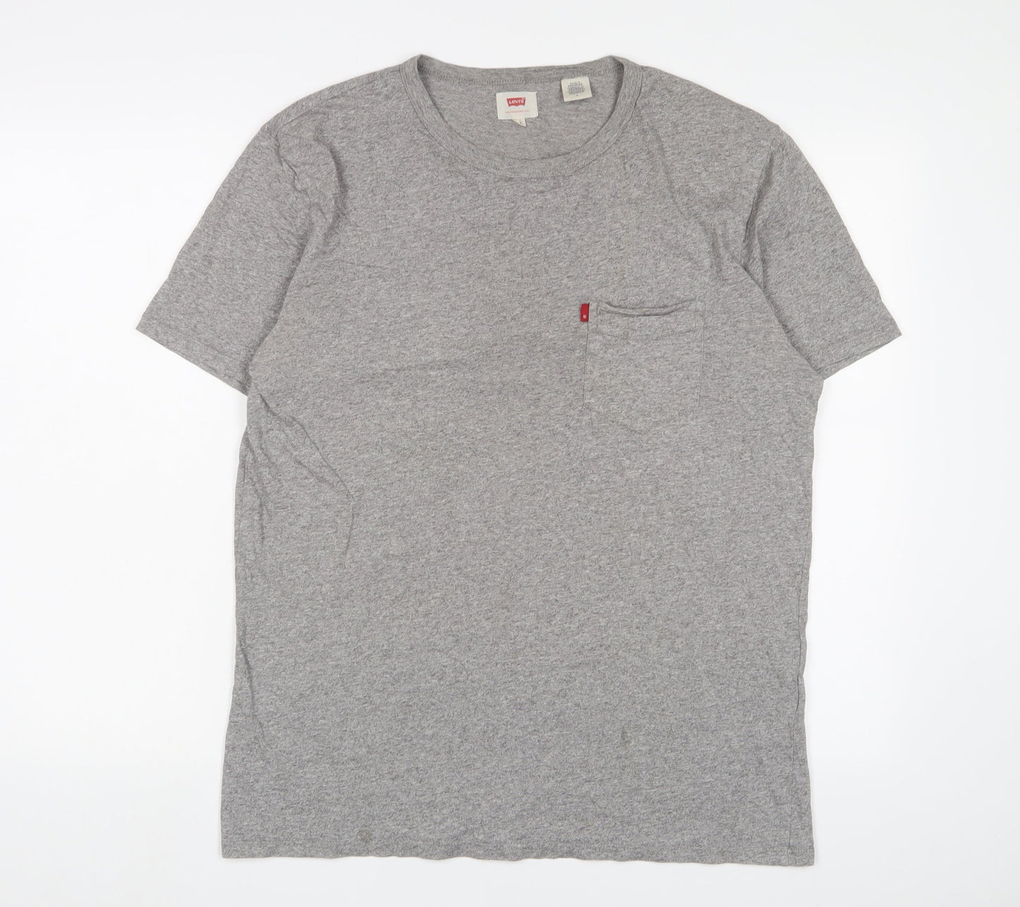 Levi's Mens Grey Cotton T-Shirt Size M Crew Neck - Logo, Embroidered