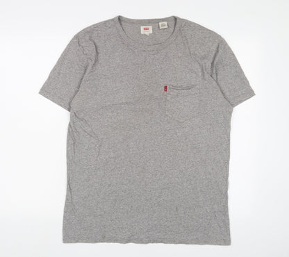 Levi's Mens Grey Cotton T-Shirt Size M Crew Neck - Logo, Embroidered