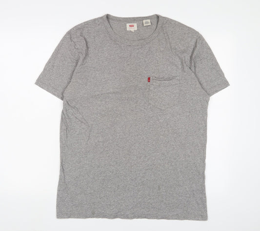 Levi's Mens Grey Cotton T-Shirt Size M Crew Neck - Logo, Embroidered
