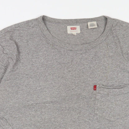 Levi's Mens Grey Cotton T-Shirt Size M Crew Neck - Logo, Embroidered