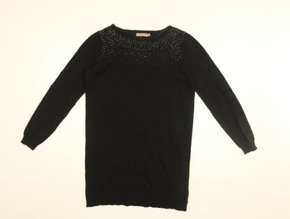 NOOM Womens Black Round Neck Cotton Pullover Jumper Size S
