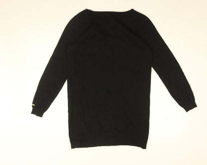 NOOM Womens Black Round Neck Cotton Pullover Jumper Size S