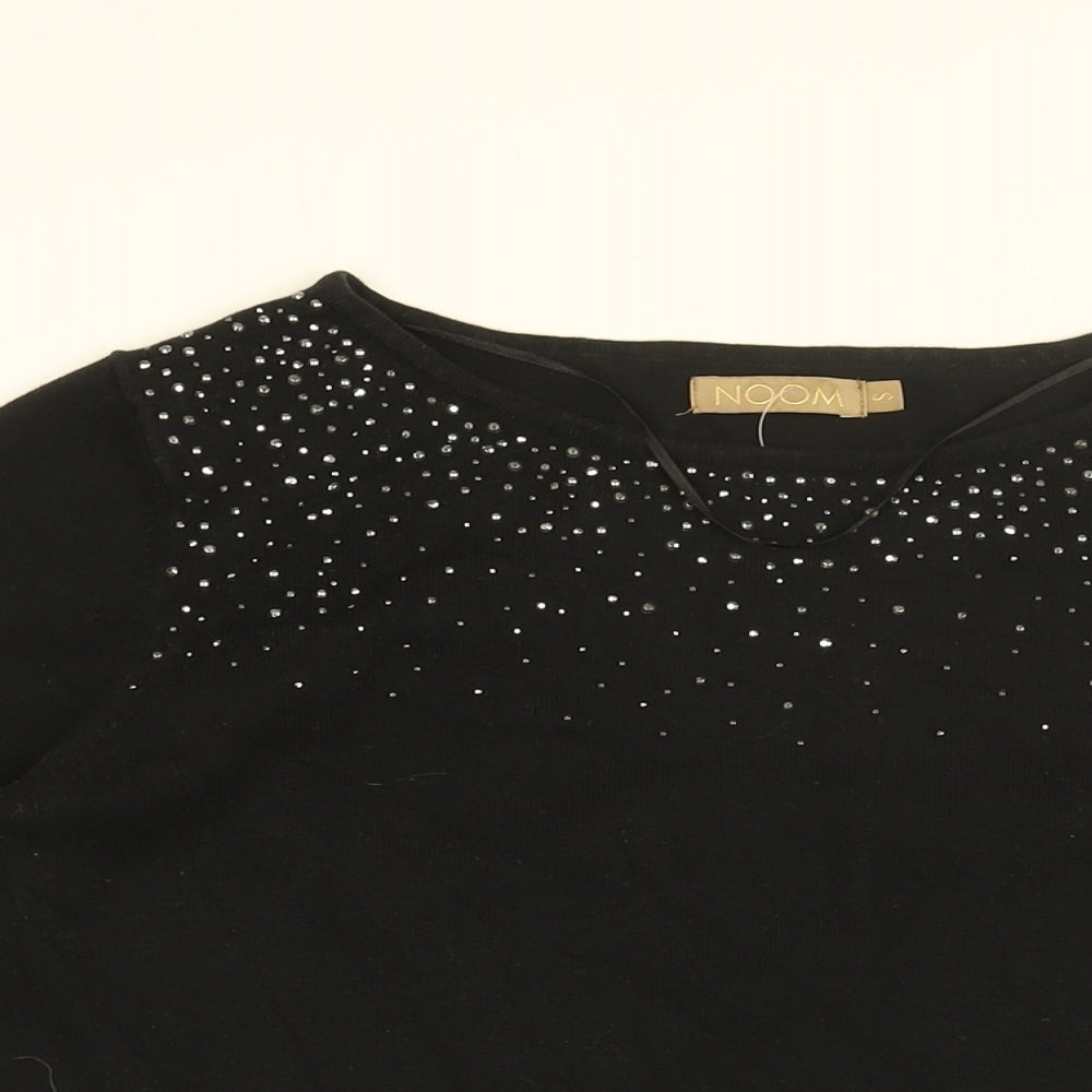 NOOM Womens Black Round Neck Cotton Pullover Jumper Size S