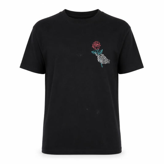 Front view of ASOS Black Embroidered Rose T-Shirt, size S