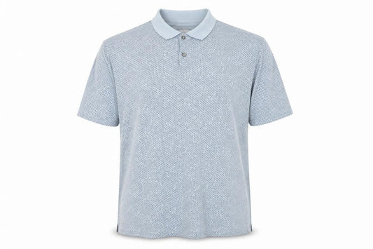 Front view of UNBIAS Blue Geometric Polo Shirt, size L