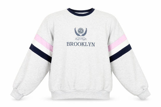 Front view of Bershka Grey Pullover Sweatshirt S - College Style