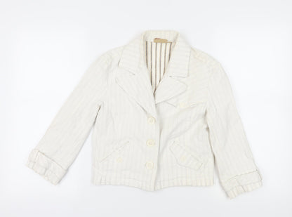 White Striped Jacket with Button Accents, Size 8