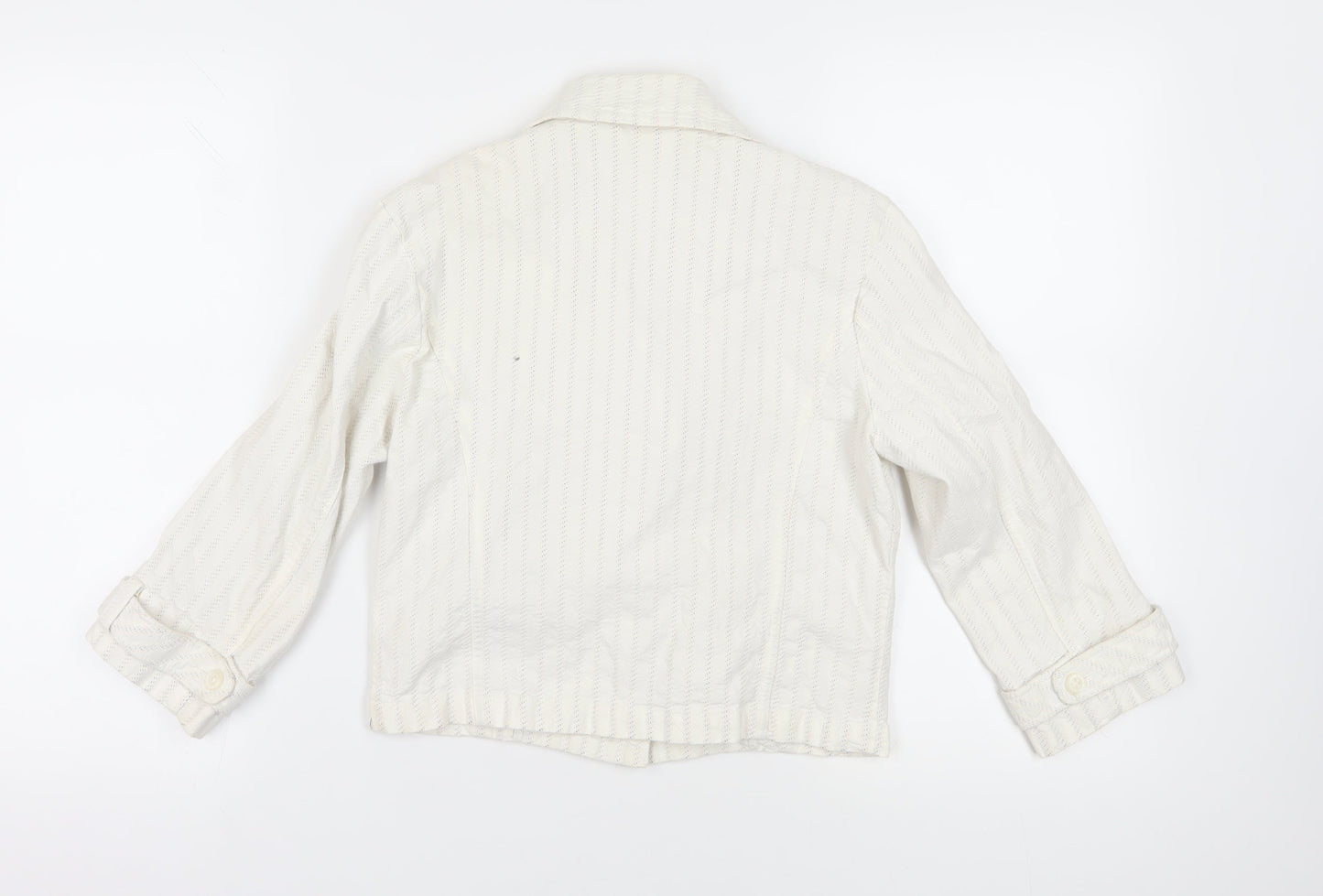 White Striped Jacket with Button Accents, Size 8