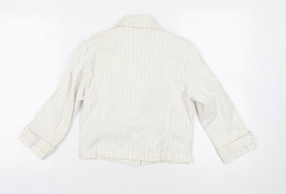 White Striped Jacket with Button Accents, Size 8