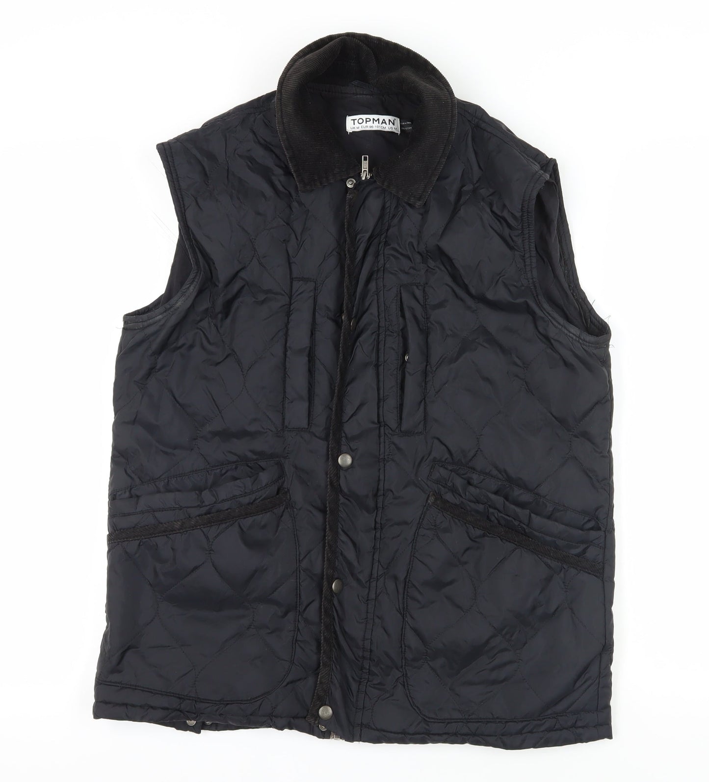 Mens UK Size M Topman Black Quilted Coat