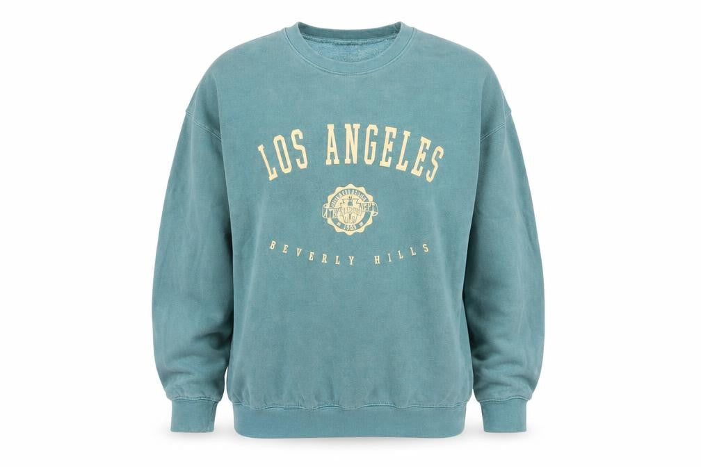 Front view of Boohoo Green Los Angeles Graphic Sweatshirt, size S