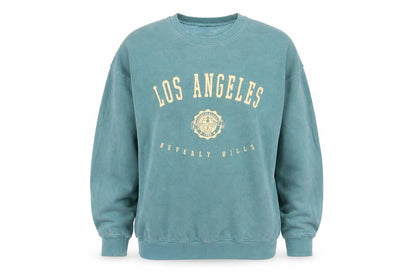 Front view of Boohoo Green Los Angeles Graphic Sweatshirt, size S