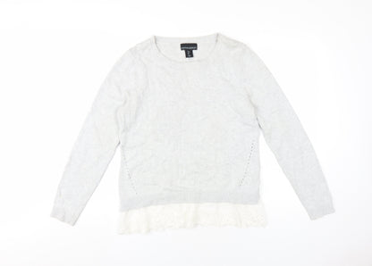 Cynthia Rowley Womens Grey Round Neck Cotton Pullover Jumper Size L