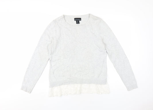 Cynthia Rowley Womens Grey Round Neck Cotton Pullover Jumper Size L