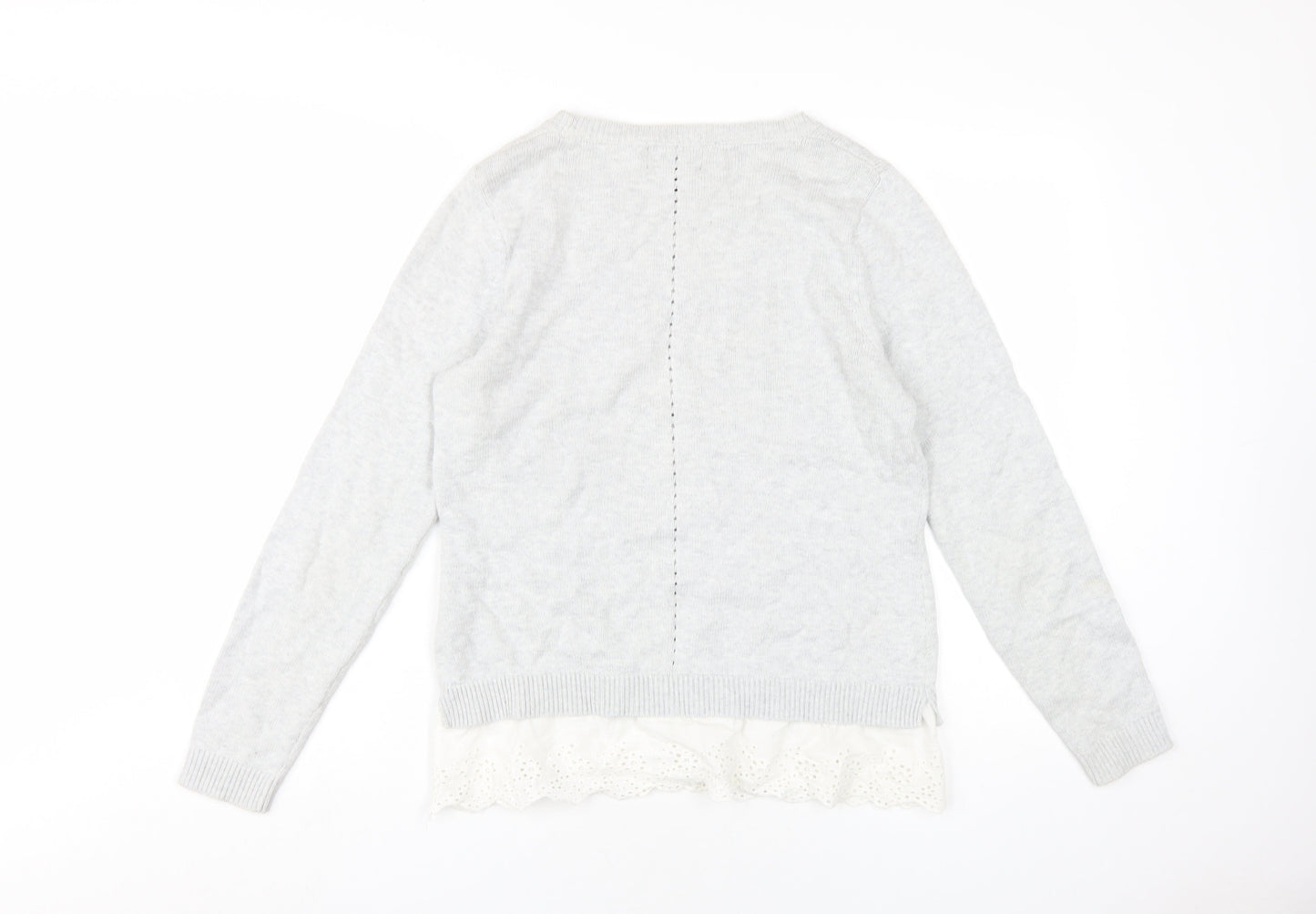 Cynthia Rowley Womens Grey Round Neck Cotton Pullover Jumper Size L