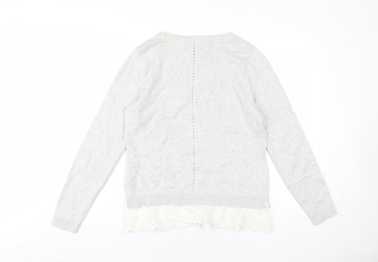 Cynthia Rowley Womens Grey Round Neck Cotton Pullover Jumper Size L