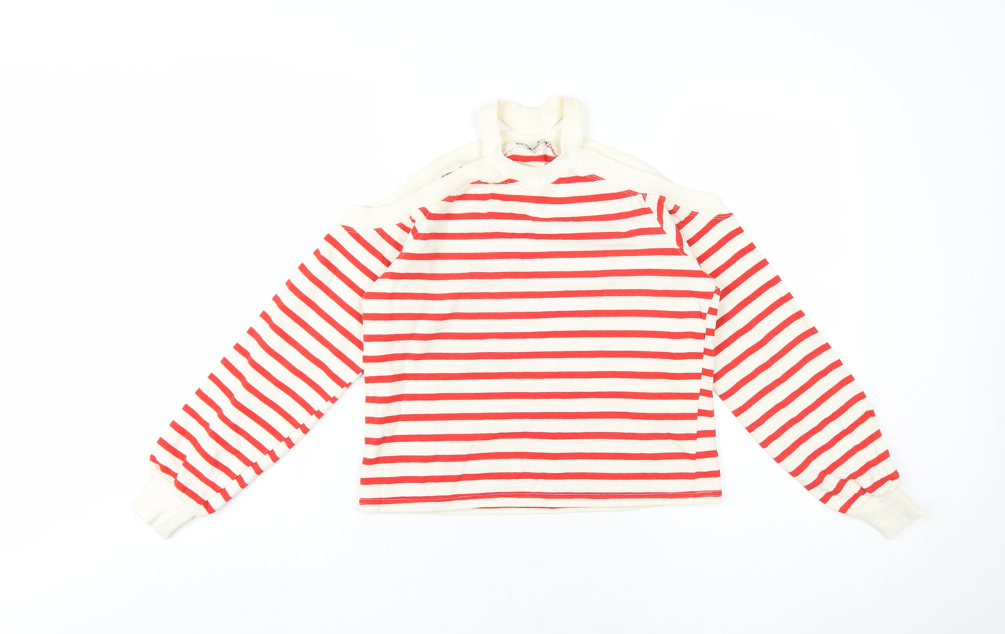Zara Womens Red Striped Cotton Pullover Sweatshirt Size S Pullover
