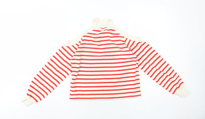 Zara Womens Red Striped Cotton Pullover Sweatshirt Size S Pullover
