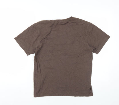 Plain Lazy Mens Brown Cotton T-Shirt Size S Round Neck