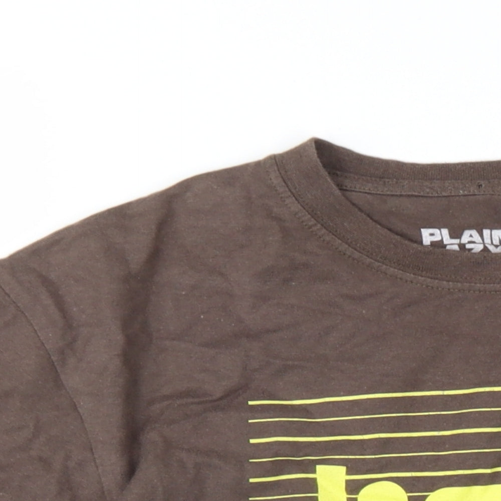 Plain Lazy Mens Brown Cotton T-Shirt Size S Round Neck