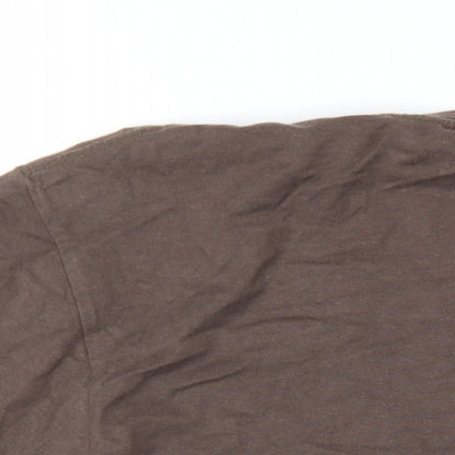 Plain Lazy Mens Brown Cotton T-Shirt Size S Round Neck