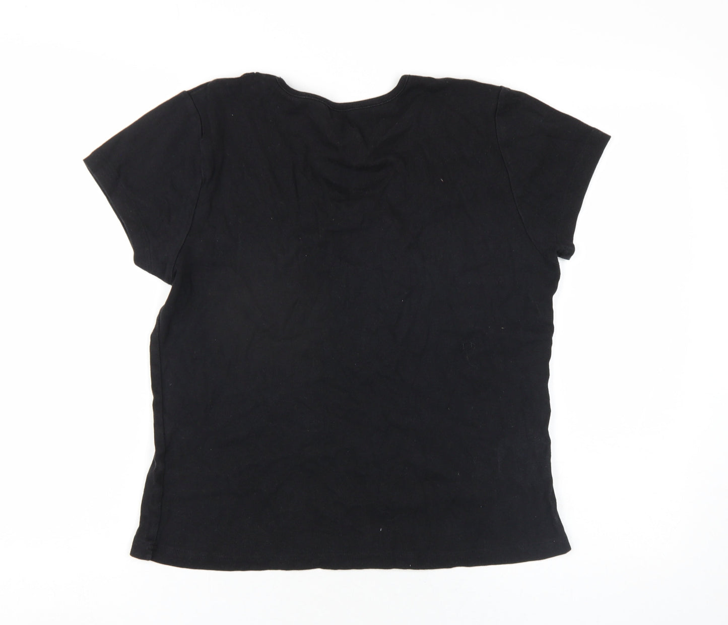 M&Co Womens Black Cotton Basic T-Shirt Size XL V-Neck