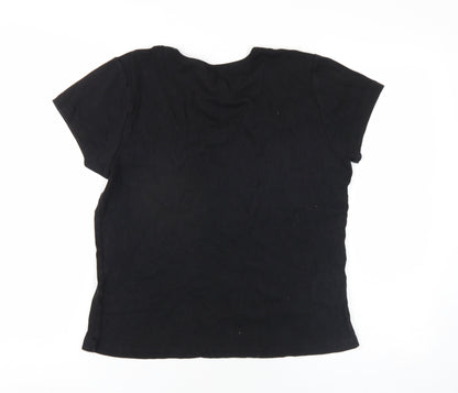 M&Co Womens Black Cotton Basic T-Shirt Size XL V-Neck