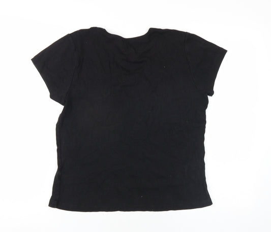 M&Co Womens Black Cotton Basic T-Shirt Size XL V-Neck