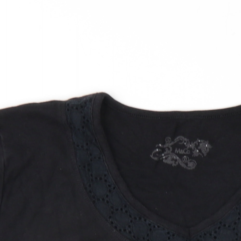 M&Co Womens Black Cotton Basic T-Shirt Size XL V-Neck