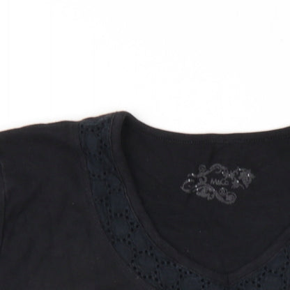 M&Co Womens Black Cotton Basic T-Shirt Size XL V-Neck