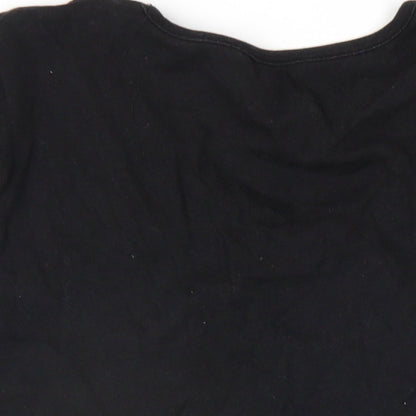 M&Co Womens Black Cotton Basic T-Shirt Size XL V-Neck