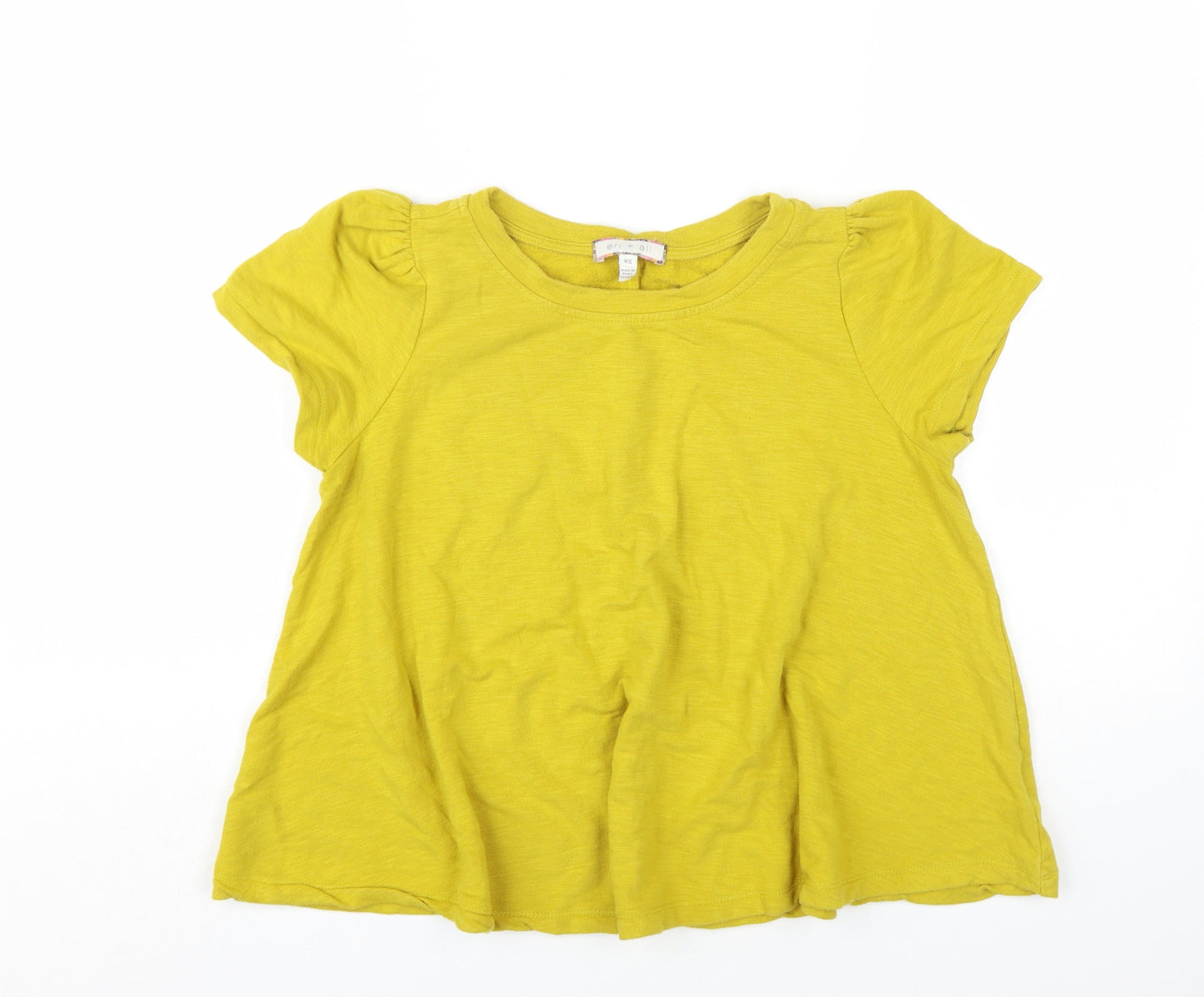 Eri + Ali Womens Yellow Cotton Basic T-Shirt Size XS Round Neck