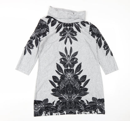 M&Co Womens Grey Floral Polyester A-Line Size 12 Roll Neck Pullover