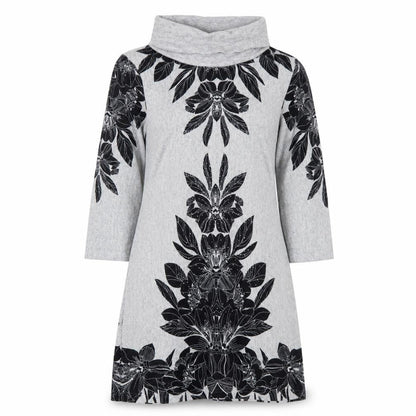 M&Co Womens Grey Floral Polyester A-Line Size 12 Roll Neck Pullover