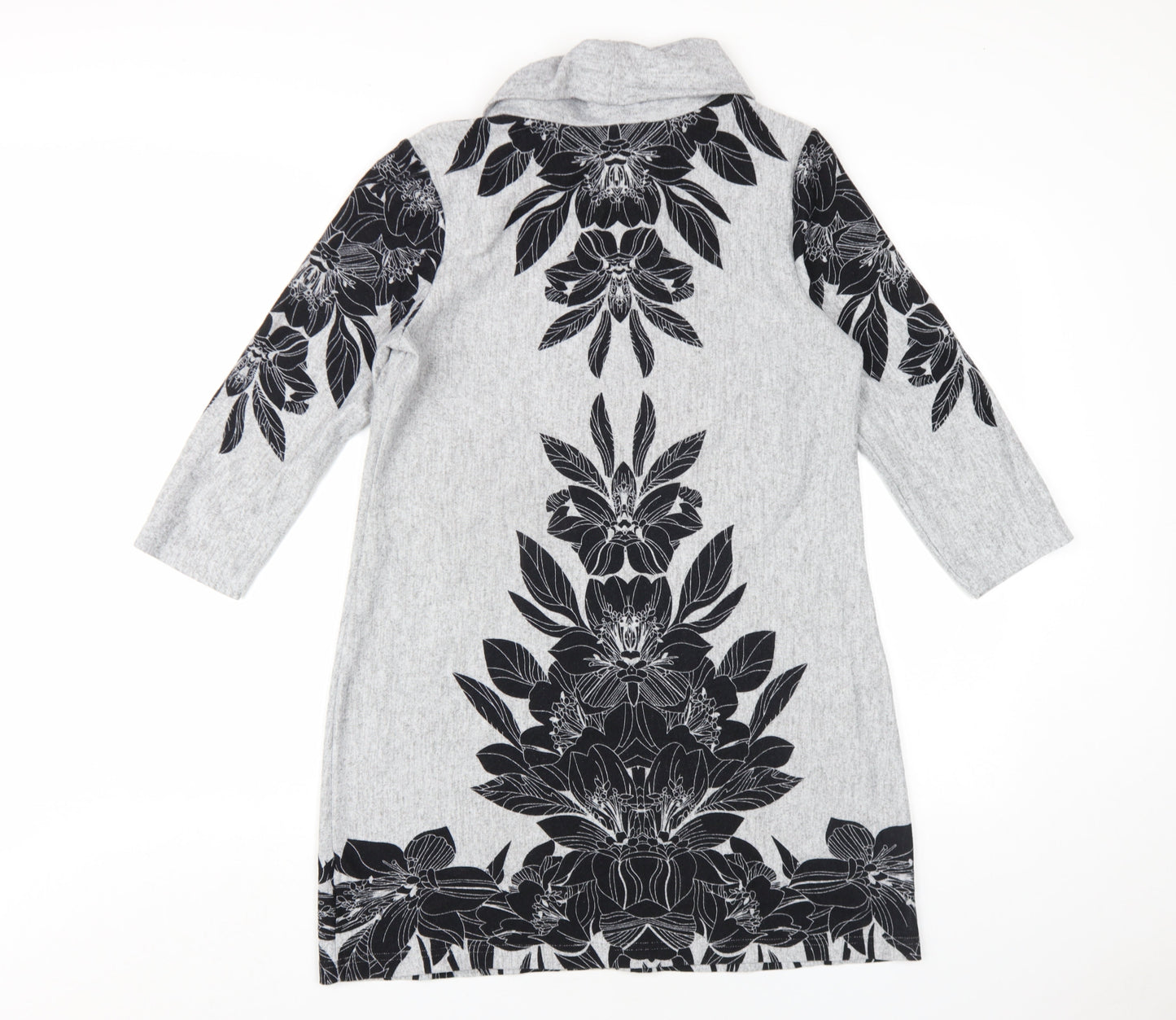 M&Co Womens Grey Floral Polyester A-Line Size 12 Roll Neck Pullover