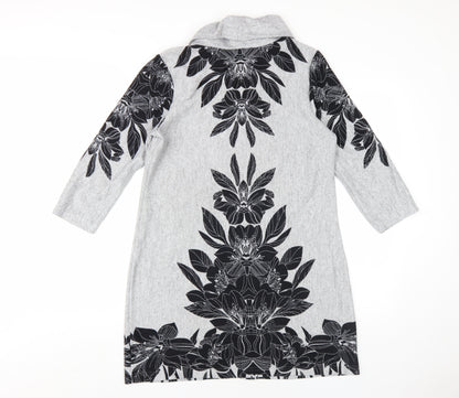 M&Co Womens Grey Floral Polyester A-Line Size 12 Roll Neck Pullover