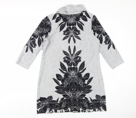 M&Co Womens Grey Floral Polyester A-Line Size 12 Roll Neck Pullover
